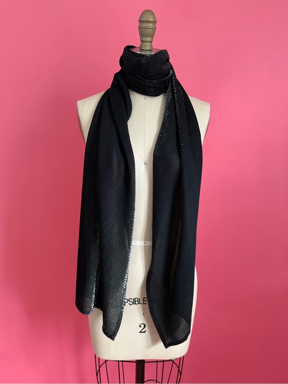 Vintage 90s/Y2K Black Metallic WhimsiGoth Ethereal Shiny Subtle Shine Scarve OS